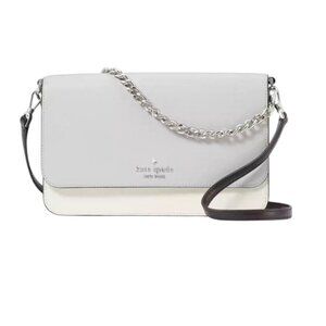 Kate Spade Womens Grey Leather Madison Medium Flap Convertible Crossbody New